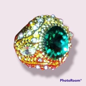 Large Emerald Green Gold Fashion Ring, Size 10